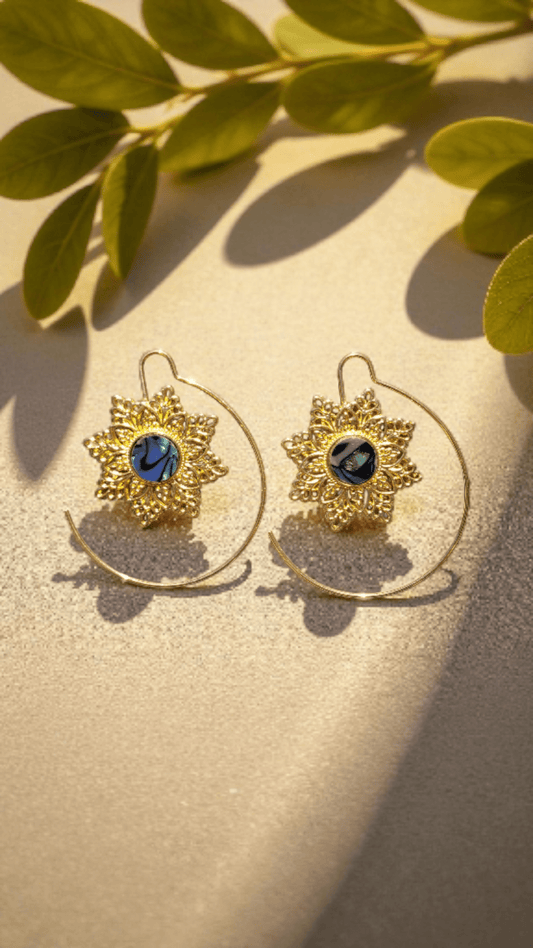🌸 Boucles Fleur Abalone – Acier inoxydable doré - Flore Holistic