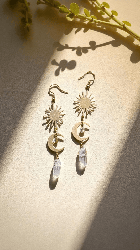 ✨ Boucles Soleil • Lune • Aqua Aura – Acier inoxydable doré - Flore Holistic