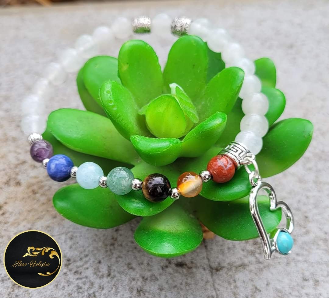 Bracelet 7 Chakras et Agate Blanche – Équilibre énergétique et Harmonie - Bracelets pierres naturelles - Flore Holistic