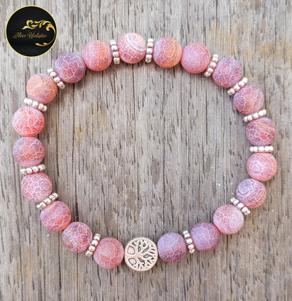 Bracelet Agate Feu Givrée 8mm – Énergie douce et équilibre - Bracelets pierres naturelles - Flore Holistic
