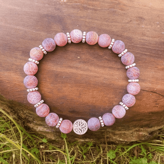Bracelet Agate Feu Givrée 8mm – Énergie douce et équilibre - Bracelets pierres naturelles - Flore Holistic