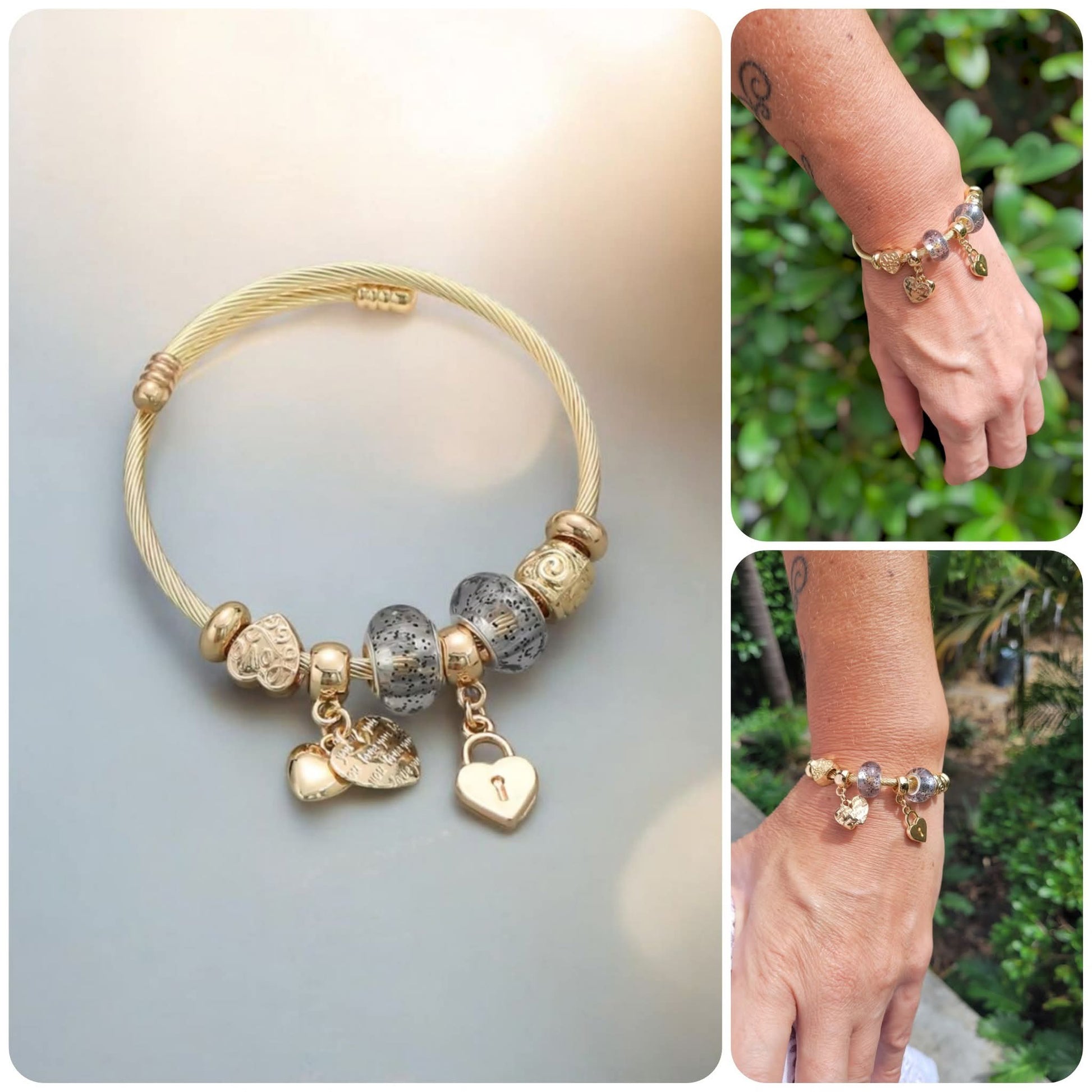 Bracelet Charms – Acier inoxydable doré & perles décoratives - Flore Holistic