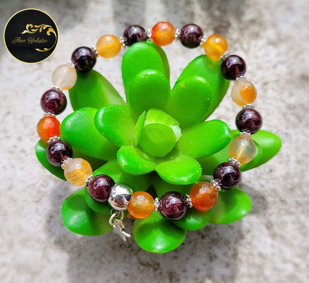 Bracelet Grenat & Cornaline 8mm – Énergie, Confiance et Créativité - Bracelets pierres naturelles - Flore Holistic