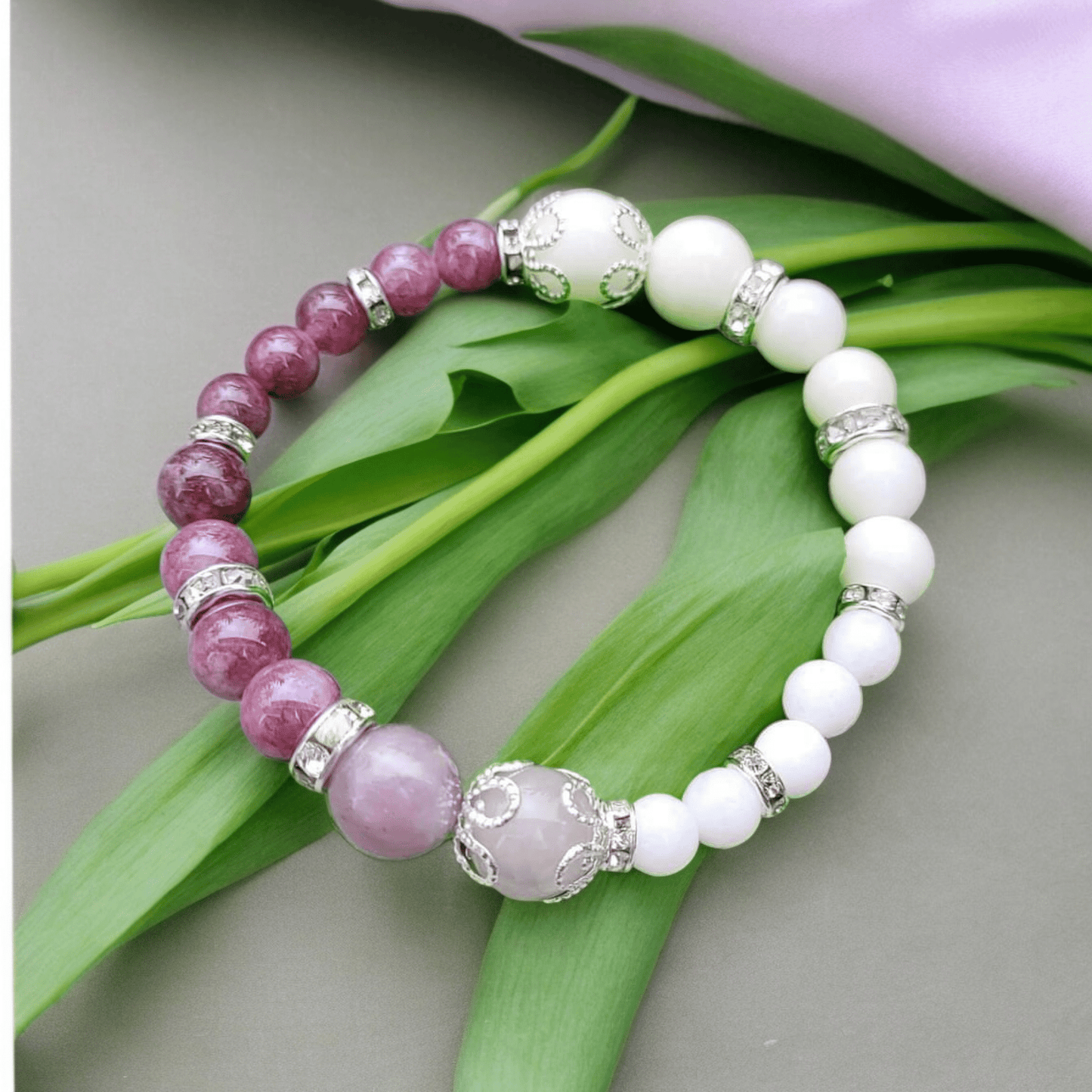 Bracelet Infinitude – Lépidolite, Rubellite et Jade Blanc - Bracelets pierres naturelles - Flore Holistic
