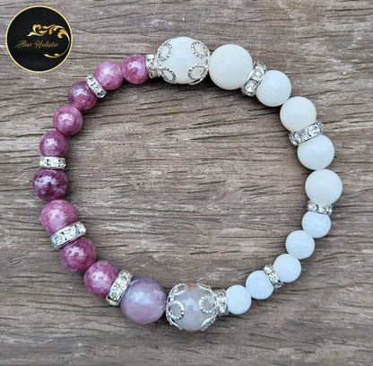 Bracelet Infinitude – Lépidolite, Rubellite et Jade Blanc - Bracelets pierres naturelles - Flore Holistic