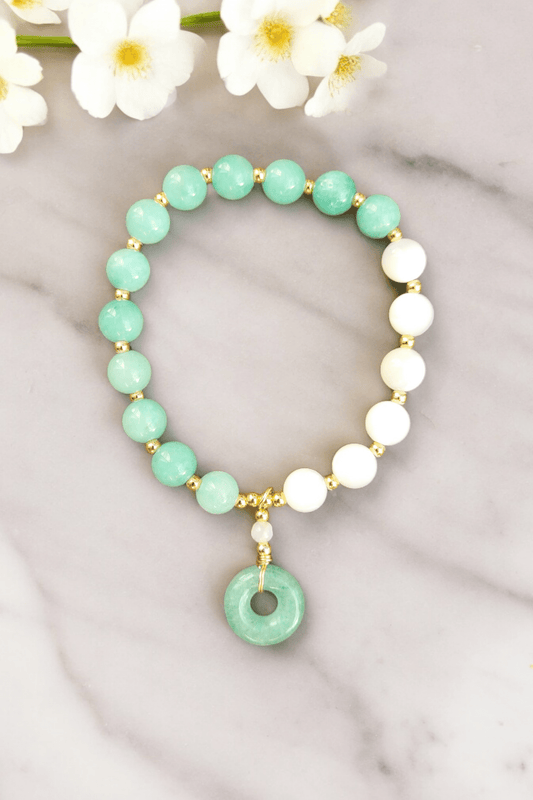 Bracelet jade vert et nacre - Bracelets pierres naturelles - Flore Holistic