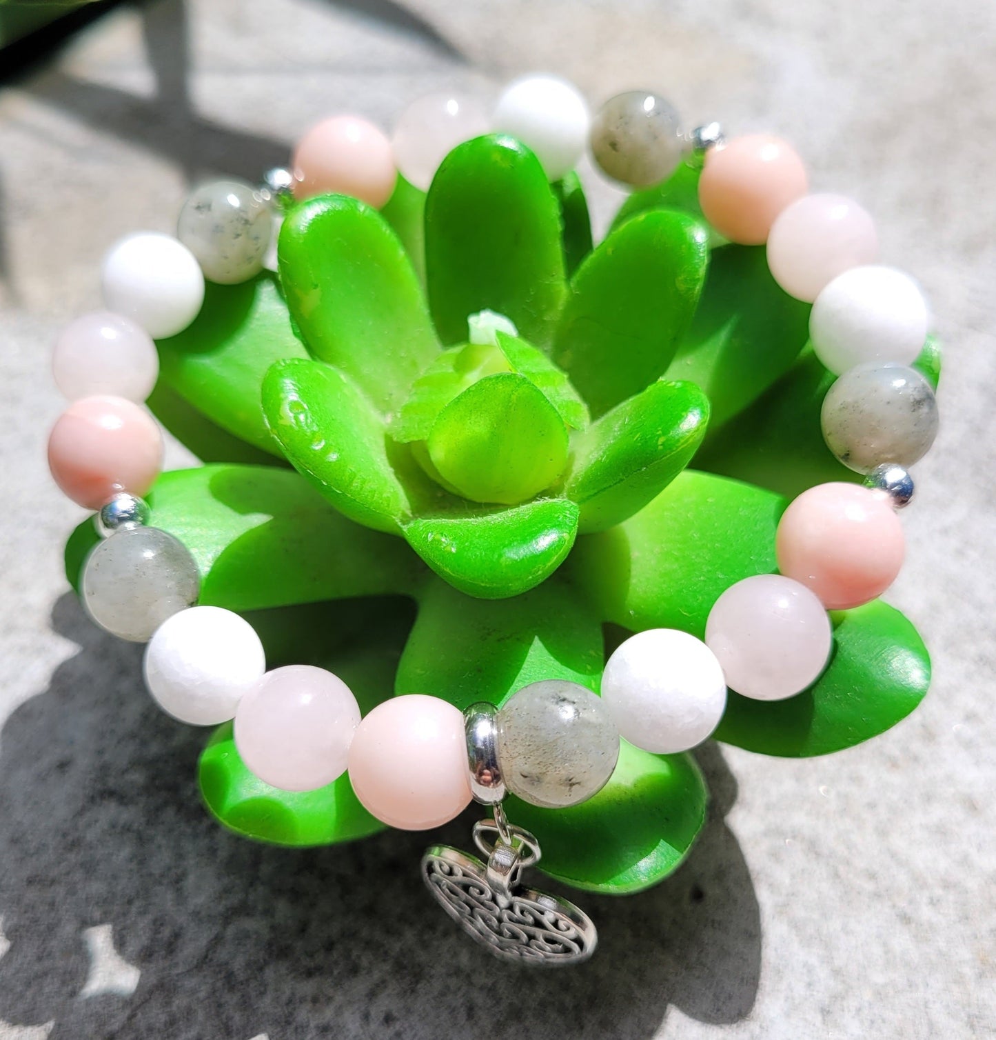 Bracelet Labradorite, Jade Blanc, Quartz Rose & Opale Rose – Éveil et Harmonie - Bracelets pierres naturelles - Flore Holistic
