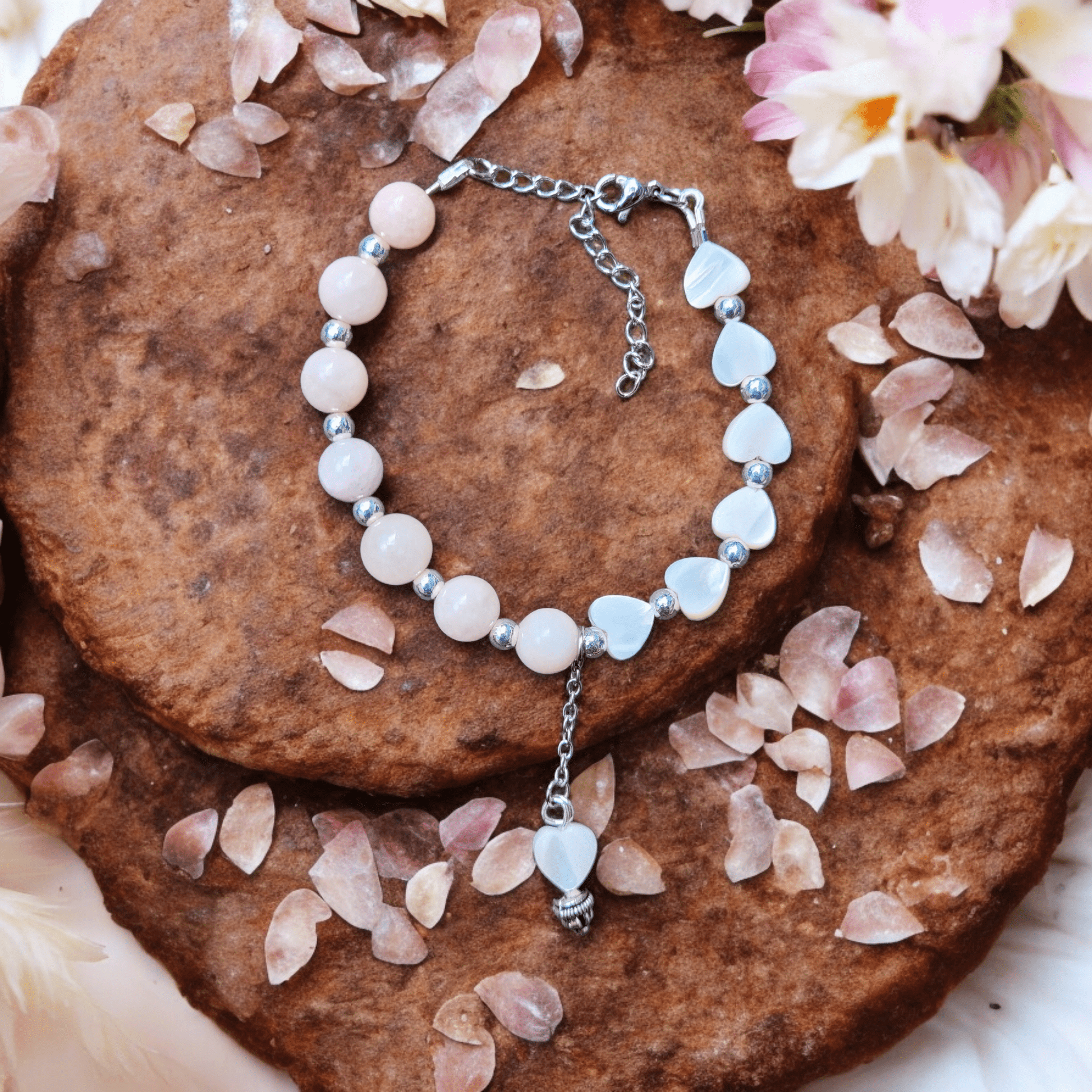 Bracelet Morganite & Nacre – Amour de soi et Douceur du cœur - Bracelets pierres naturelles - Flore Holistic