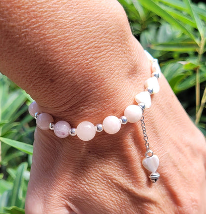 Bracelet Morganite & Nacre – Amour de soi et Douceur du cœur - Bracelets pierres naturelles - Flore Holistic