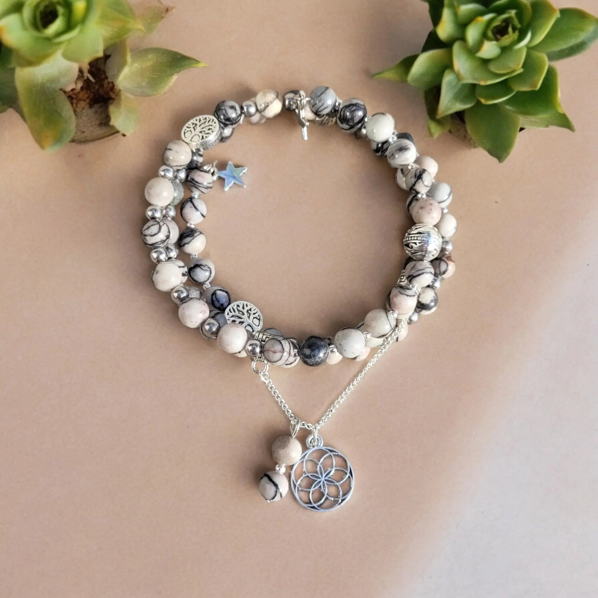 Bracelet Multirangs en Jaspe Picasso – Créativité et Équilibre - Bracelets pierres naturelles - Flore Holistic