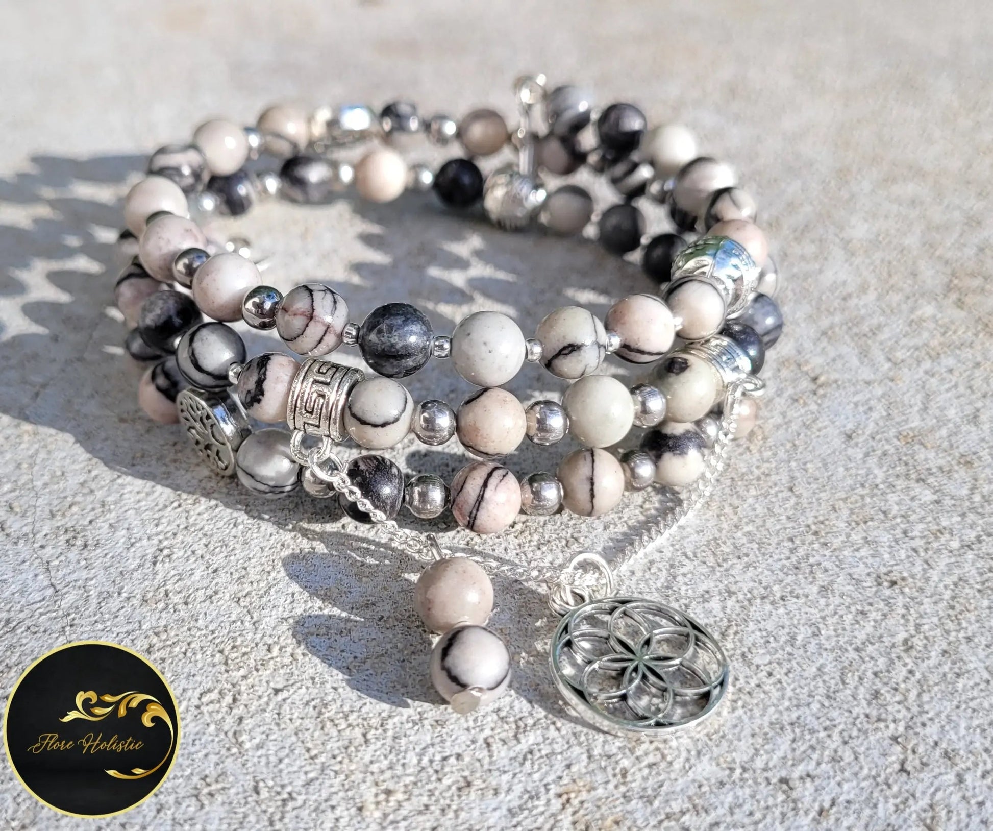 Bracelet Multirangs en Jaspe Picasso – Créativité et Équilibre - Bracelets pierres naturelles - Flore Holistic