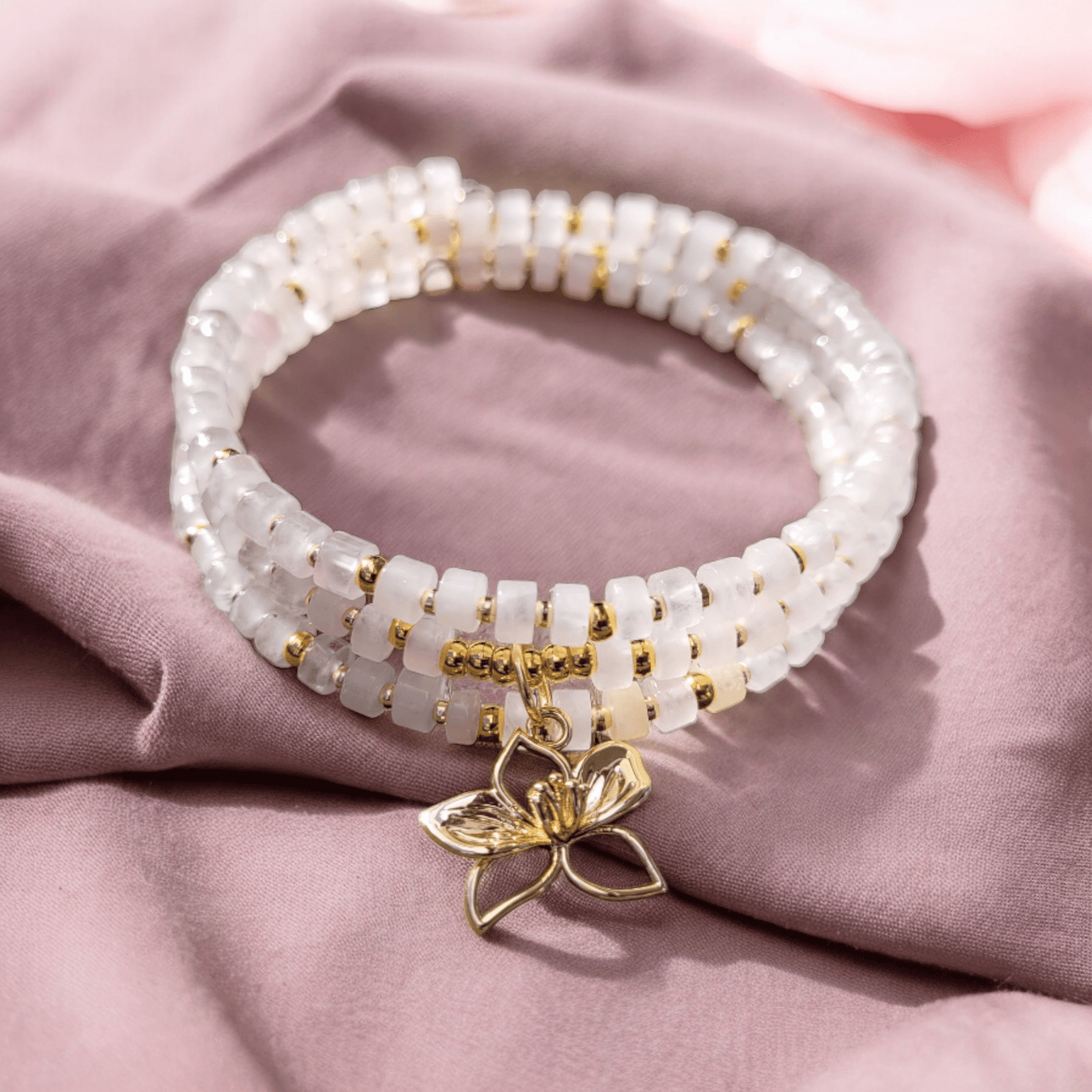 Bracelet multirangs Quartz Rose - Bracelets pierres naturelles - Flore Holistic