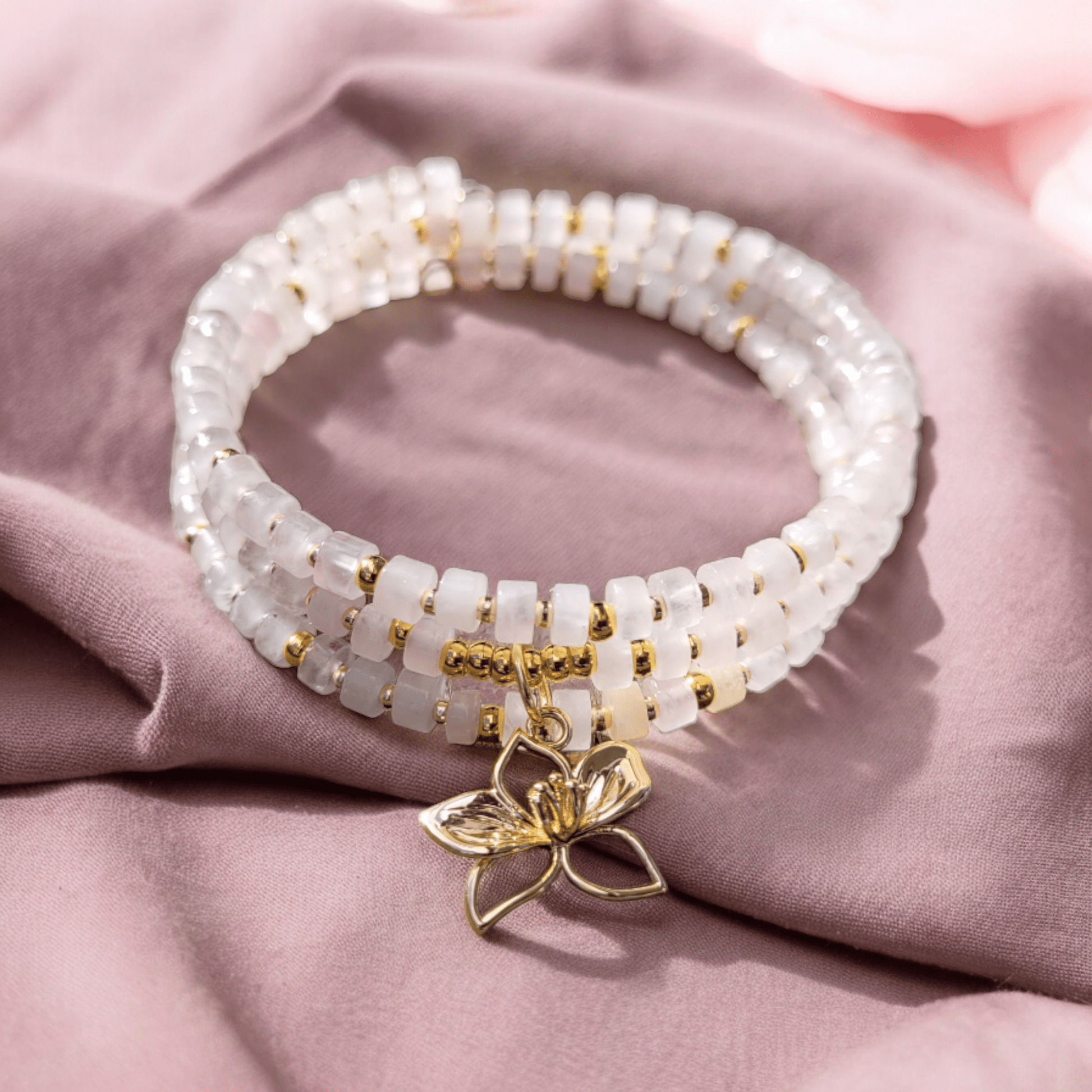 Bracelet multirangs Quartz Rose - Bracelets pierres naturelles - Flore Holistic