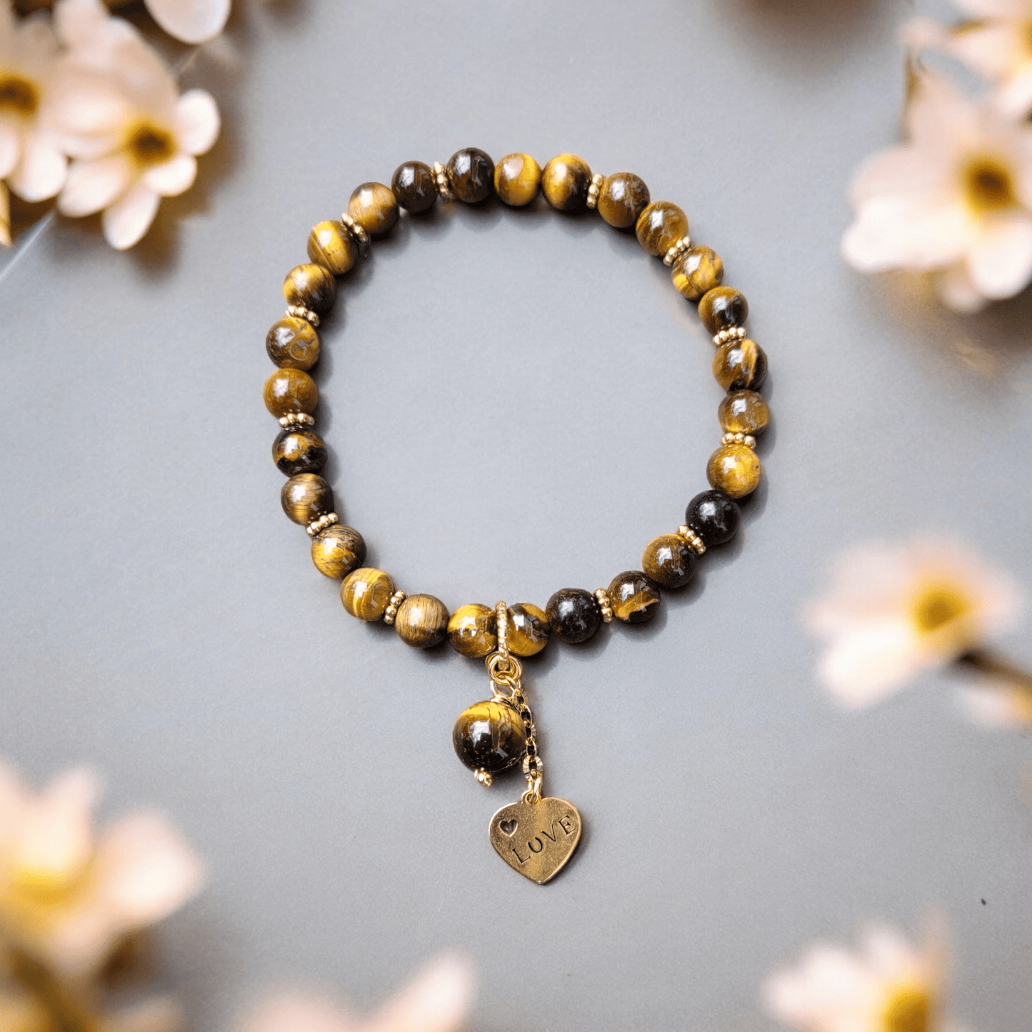 Bracelet Œil de Tigre LOVE – Protection et Force du Cœur - Bracelets pierres naturelles - Flore Holistic