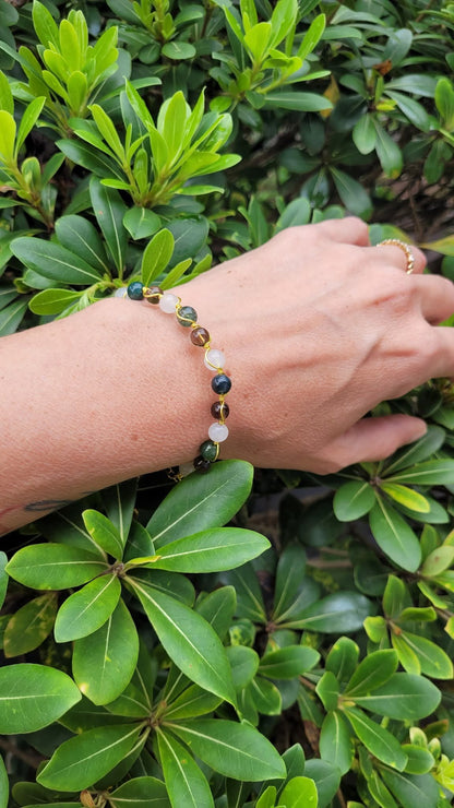 Bracelet Quartz Fumé, Agate Blanche et Agate Mousse – Ancrage et renouveau - Bracelets pierres naturelles - Flore Holistic