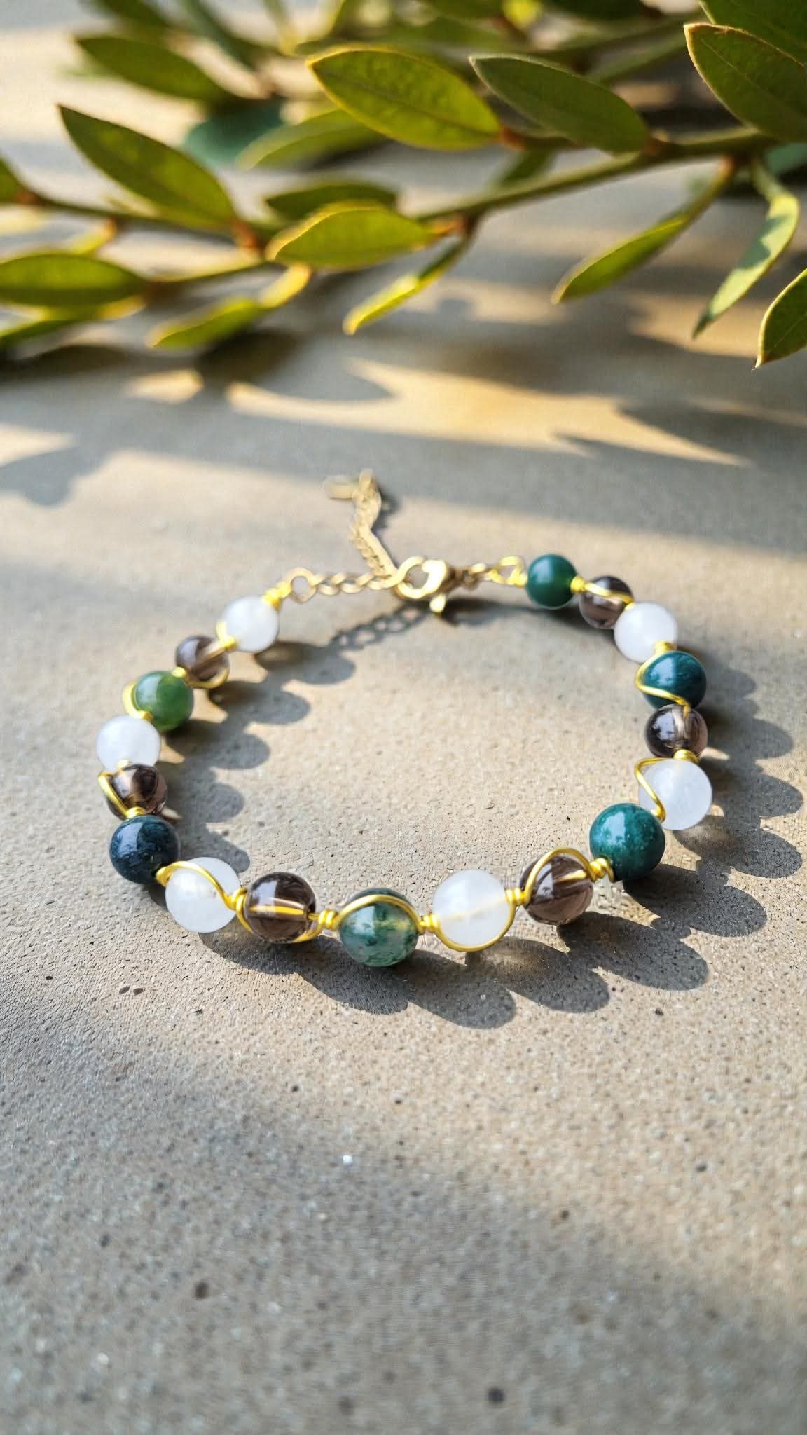 Bracelet Quartz Fumé, Agate Blanche et Agate Mousse – Ancrage et renouveau - Bracelets pierres naturelles - Flore Holistic