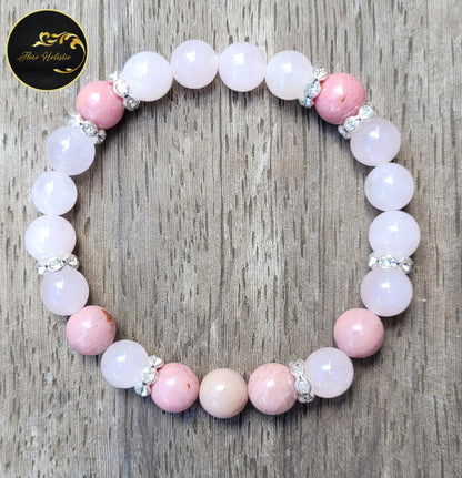 Bracelet Rhodonite & Quartz Rose – Amour de soi et Apaisement du cœur - Bracelets pierres naturelles - Flore Holistic