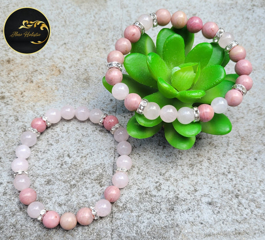 Bracelet Rhodonite & Quartz Rose – Amour de soi et Apaisement du cœur - Bracelets pierres naturelles - Flore Holistic