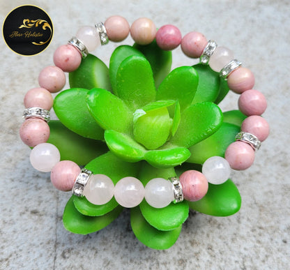 Bracelet Rhodonite & Quartz Rose – Amour de soi et Apaisement du cœur - Bracelets pierres naturelles - Flore Holistic
