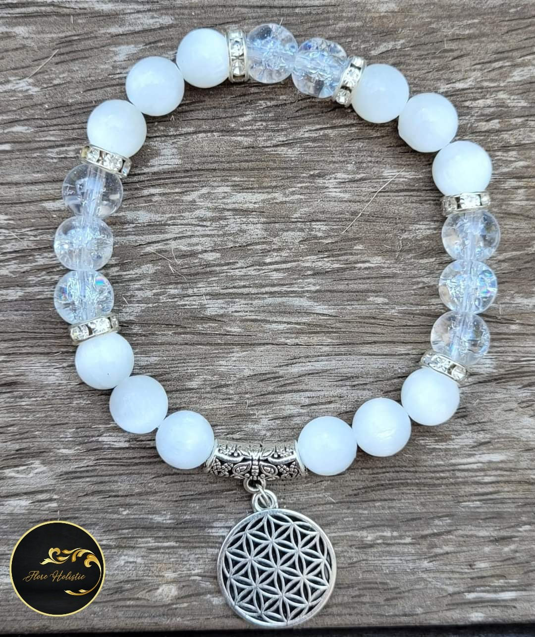 Bracelet Sélénite & Cristal de Roche – Purification et Élévation énergétique - Bracelets pierres naturelles - Flore Holistic