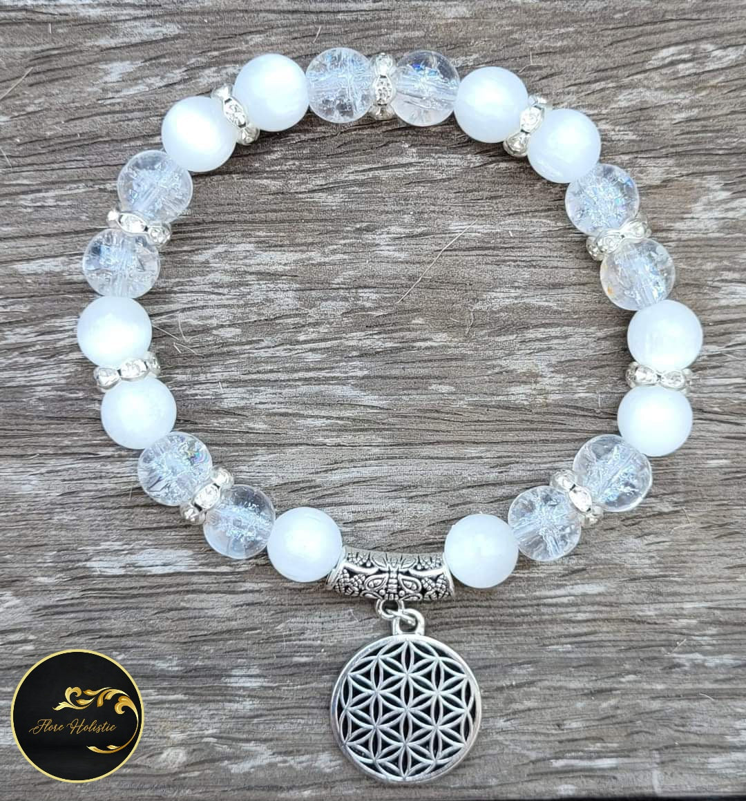 Bracelet Sélénite & Cristal de Roche – Purification et Élévation énergétique - Bracelets pierres naturelles - Flore Holistic