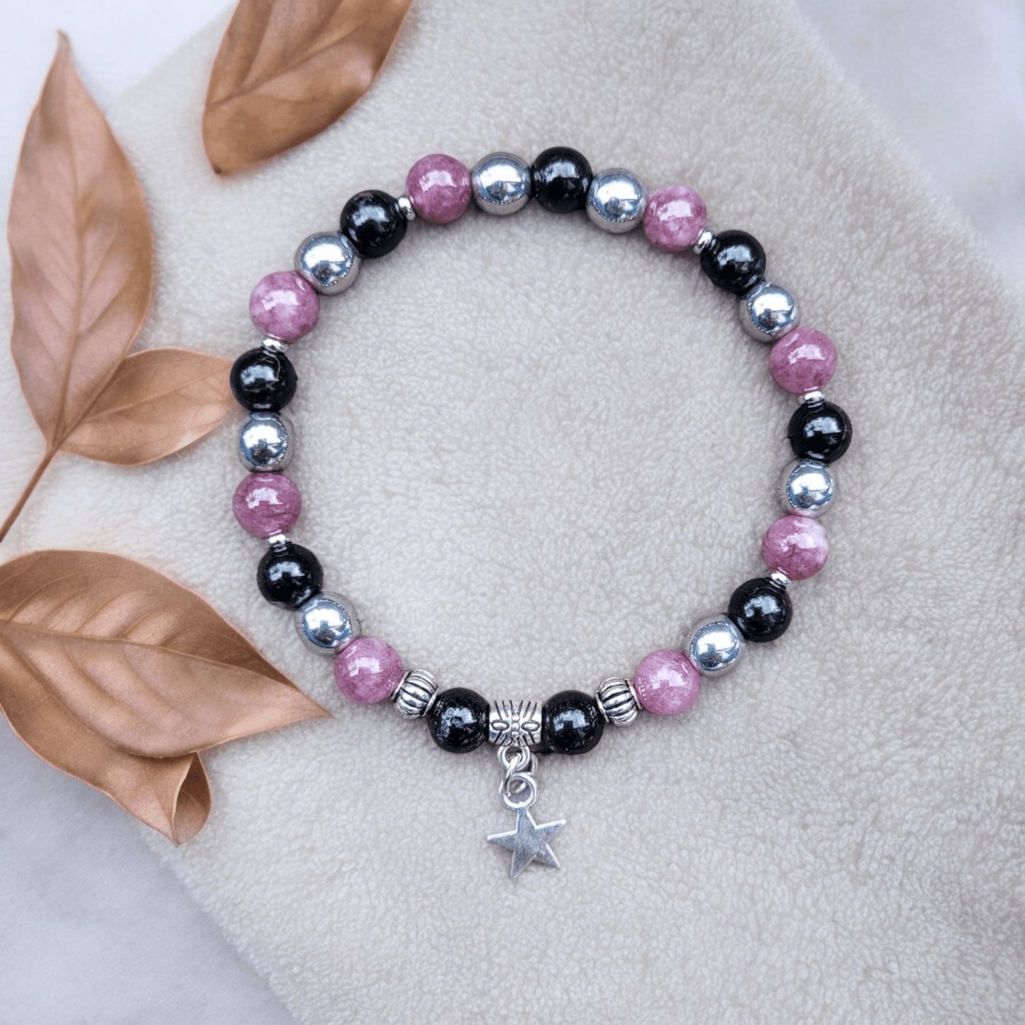 Bracelet Tourmaline Noire, Lépidolite & Hématite 6mm – Protection et Sérénité - Bracelets pierres naturelles - Flore Holistic