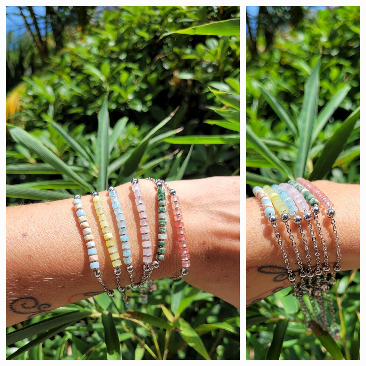 Bracelets Fins en Acier & Pierres Naturelles – Énergie et Élégance - Bracelets pierres naturelles - Flore Holistic
