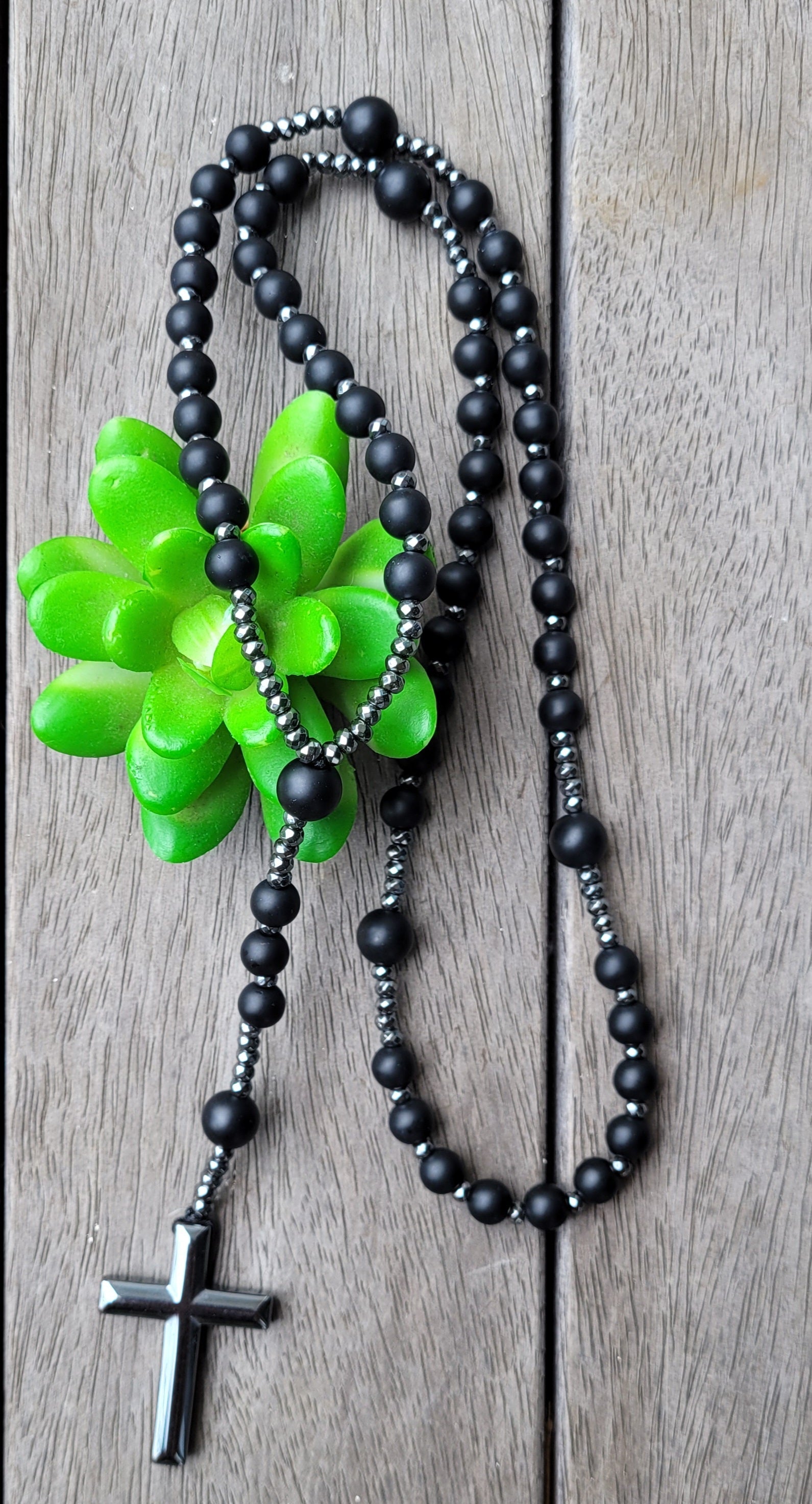 Chapelet en hématite et onyx noir mat - Chapelet pierres naturelles - Flore Holistic