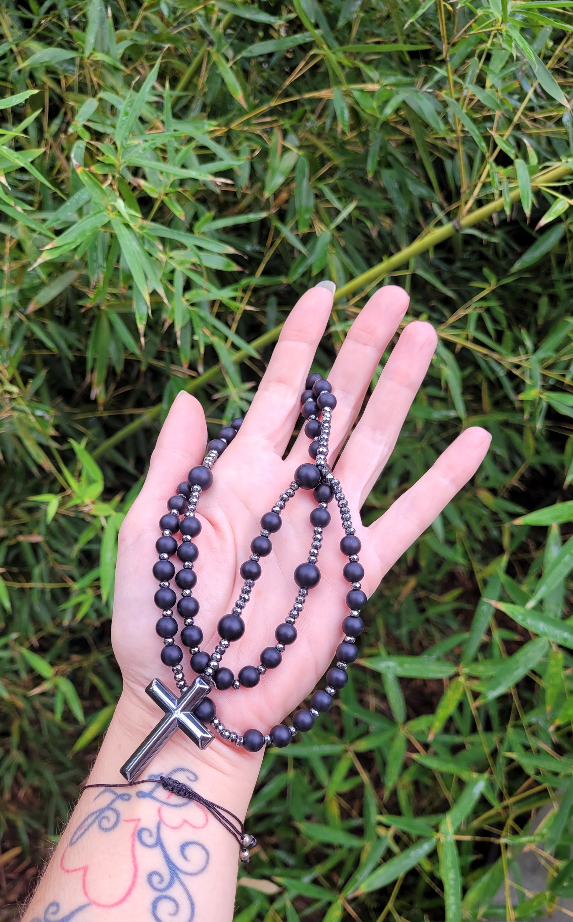 Chapelet en hématite et onyx noir mat - Chapelet pierres naturelles - Flore Holistic