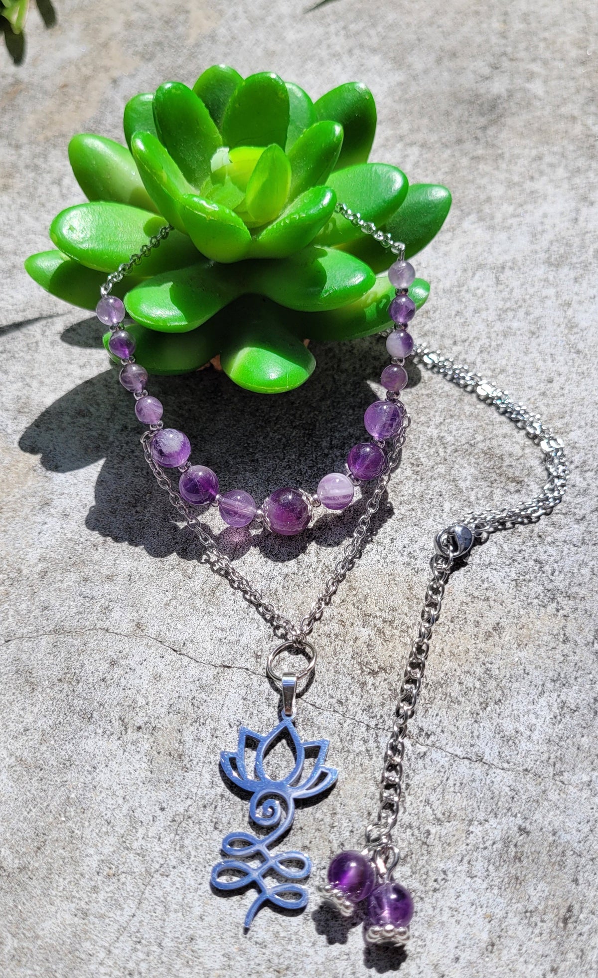Collier Améthyste & Unalome – Éveil et Paix intérieure - Collier pierres naturelles - Flore Holistic
