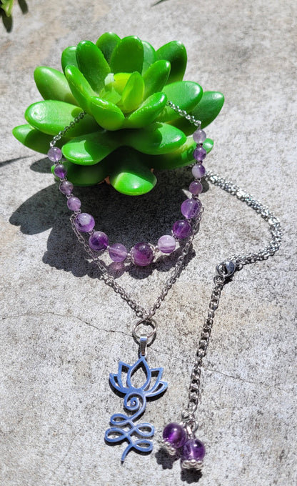 Collier Améthyste & Unalome – Éveil et Paix intérieure - Collier pierres naturelles - Flore Holistic