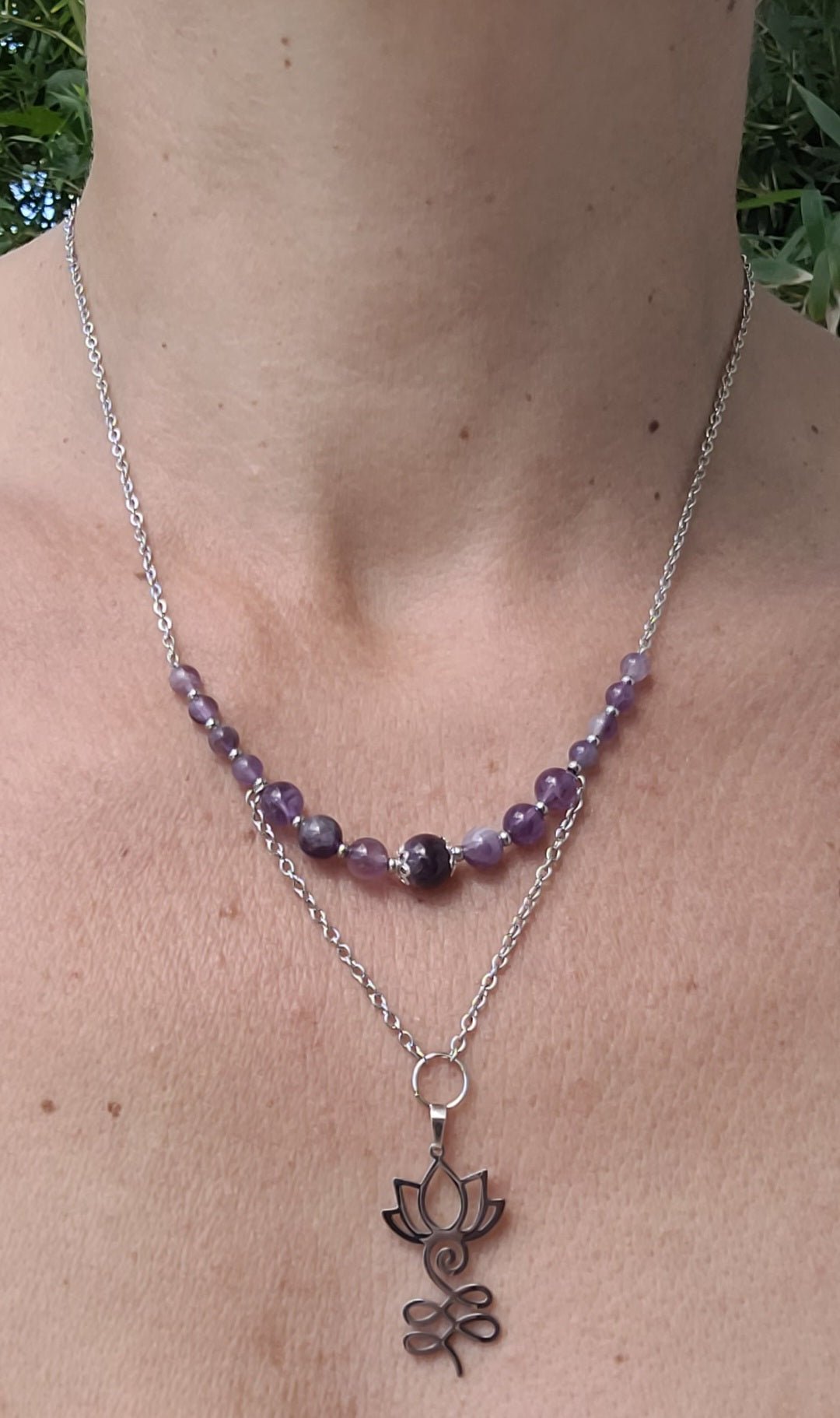 Collier Améthyste & Unalome – Éveil et Paix intérieure - Collier pierres naturelles - Flore Holistic