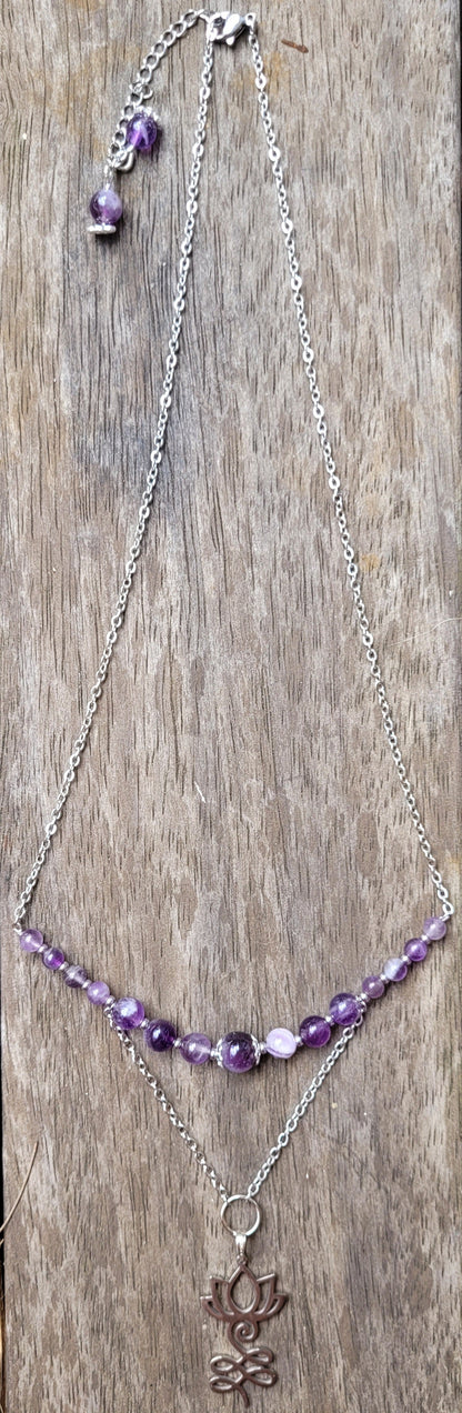 Collier Améthyste & Unalome – Éveil et Paix intérieure - Collier pierres naturelles - Flore Holistic
