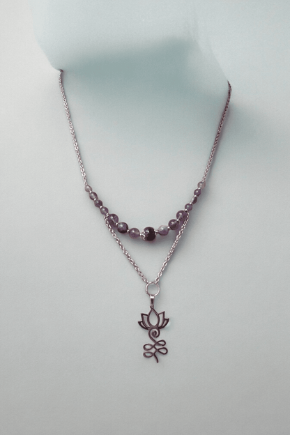 Collier Améthyste & Unalome – Éveil et Paix intérieure - Collier pierres naturelles - Flore Holistic