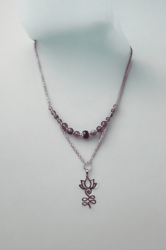 Collier Améthyste & Unalome – Éveil et Paix intérieure - Collier pierres naturelles - Flore Holistic