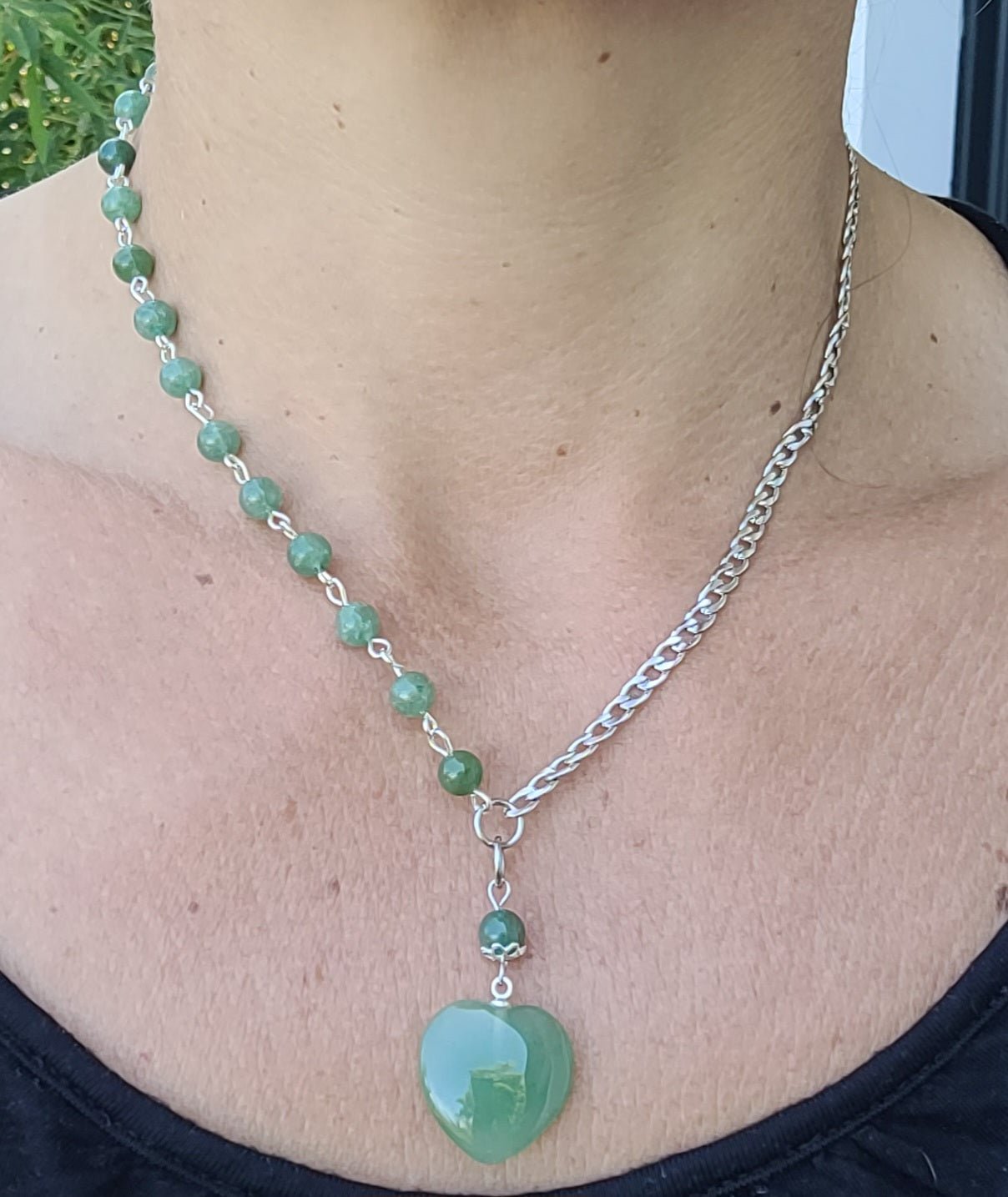 Collier Asymétrique Aventurine Verte – Cœur et Harmonie - Collier pierres naturelles - Flore Holistic