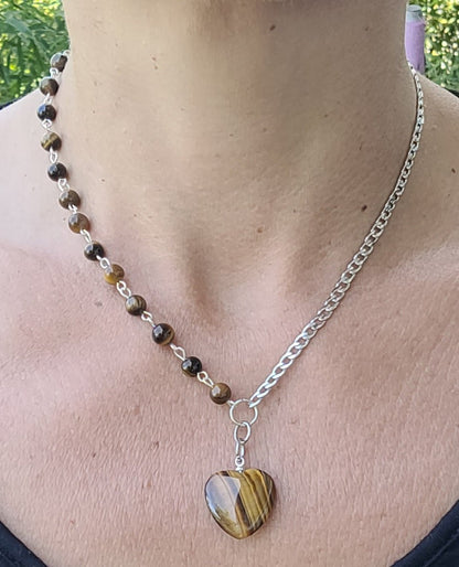 Collier Asymétrique Œil de Tigre – Force et Confiance - Collier pierres naturelles - Flore Holistic