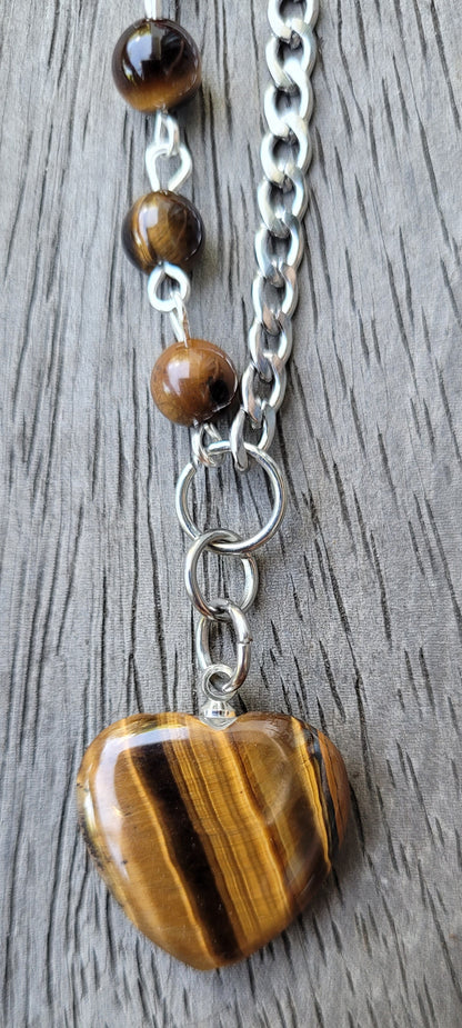 Collier Asymétrique Œil de Tigre – Force et Confiance - Collier pierres naturelles - Flore Holistic
