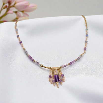 Collier Fluorite Rainbow et Améthyste – Clarté et intuition | Aura Libre - Collier pierres naturelles - Flore Holistic