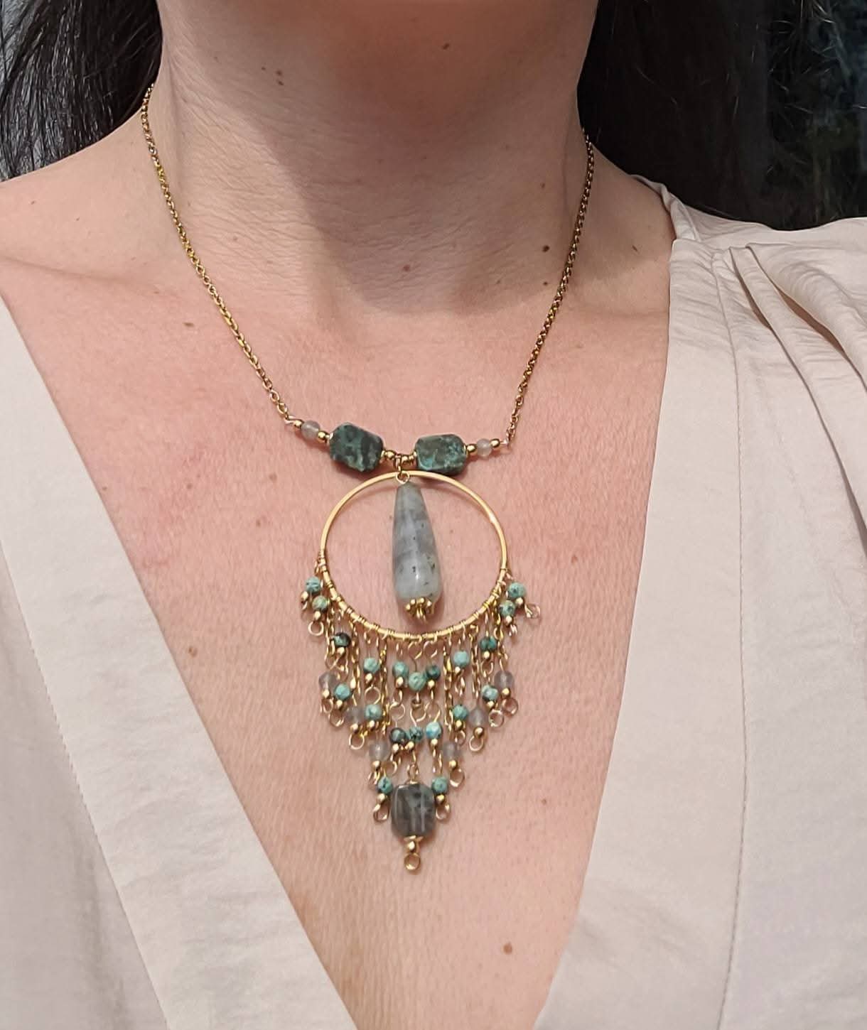 Collier Labradorite et Turquoise Africaine – Protection et évolution | Aura Libre - Collier pierres naturelles - Flore Holistic