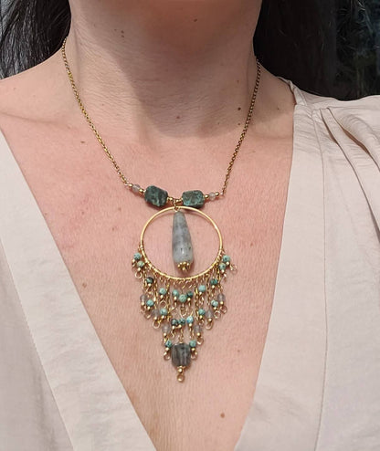 Collier Labradorite et Turquoise Africaine – Protection et évolution | Aura Libre - Collier pierres naturelles - Flore Holistic
