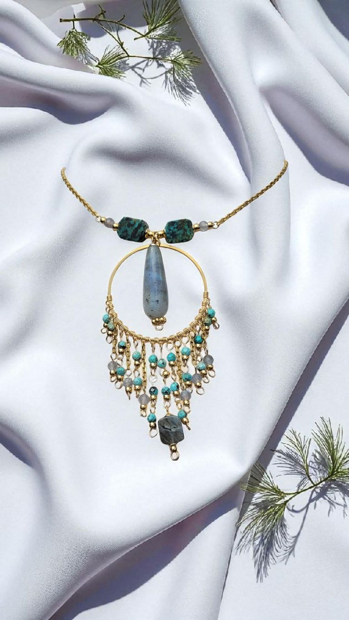 Collier Labradorite et Turquoise Africaine – Protection et évolution | Aura Libre - Collier pierres naturelles - Flore Holistic
