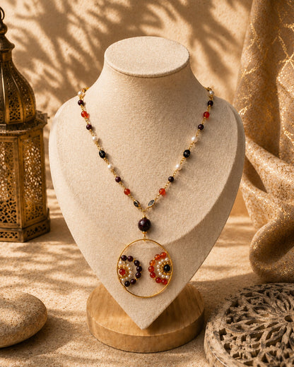 Collier Sultana Dualité en cornaline, grenat et nacre