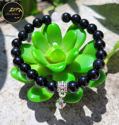 Duo Bracelets Couple – Tourmaline & Quartz Rose – Amour et Protection - Bracelets pierres naturelles - Flore Holistic