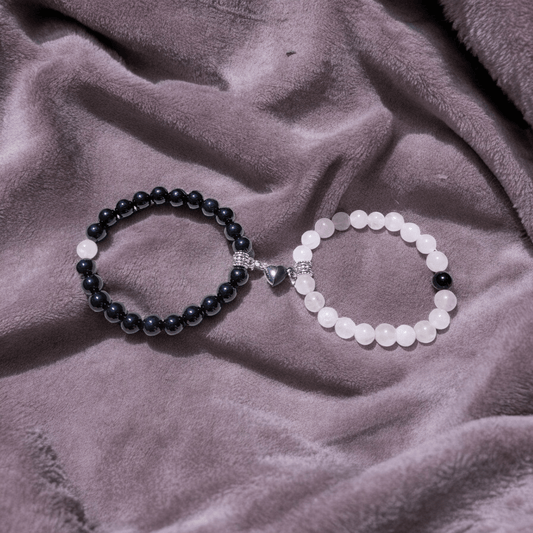Duo Bracelets Couple – Tourmaline & Quartz Rose – Amour et Protection - Bracelets pierres naturelles - Flore Holistic