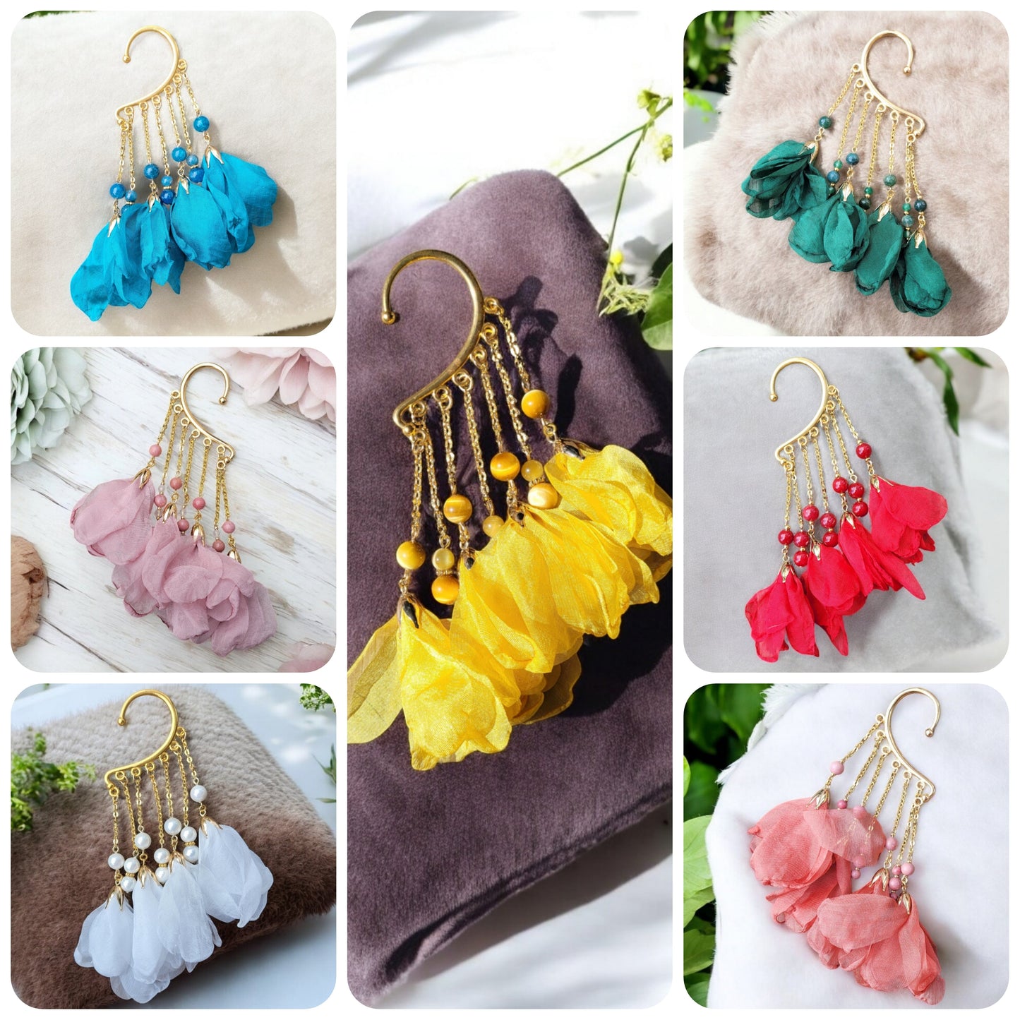 Manchette d’oreille Fleur & Pierre Naturelle – Acier inoxydable - Manchette d'oreilles - Flore Holistic