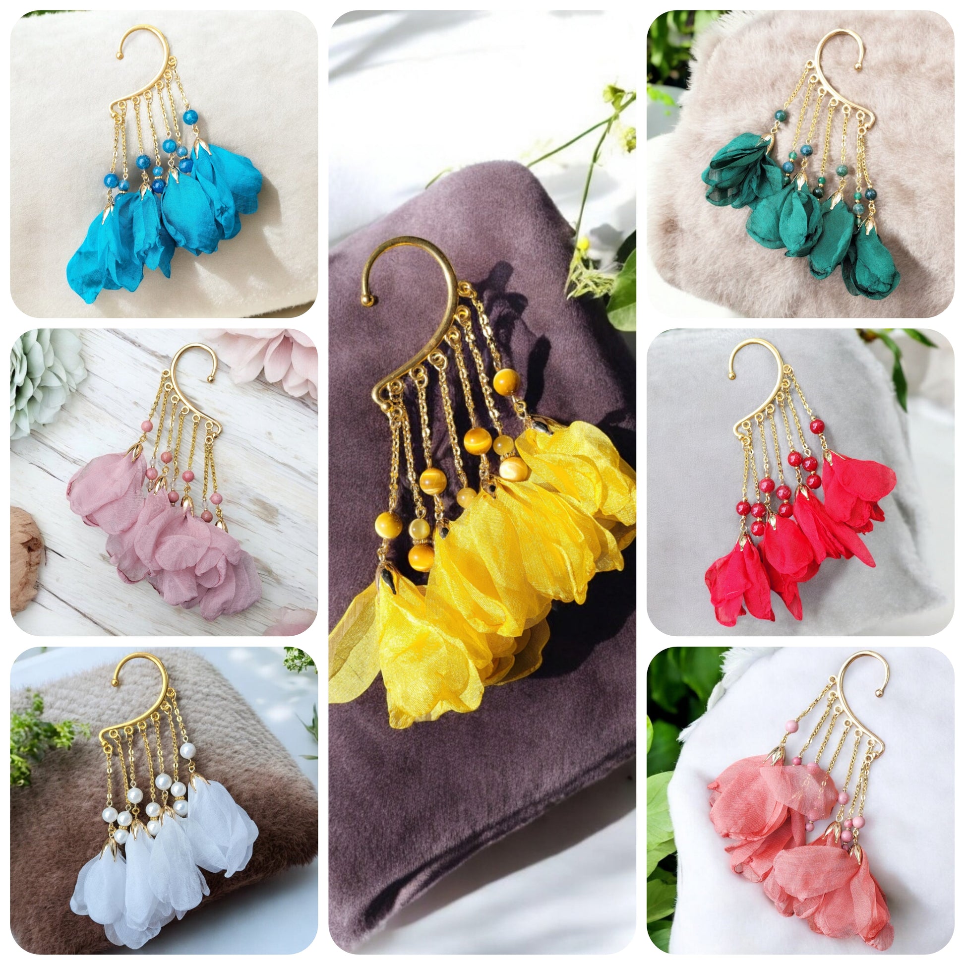 Manchette d’oreille Fleur & Pierre Naturelle – Acier inoxydable - Manchette d'oreilles - Flore Holistic