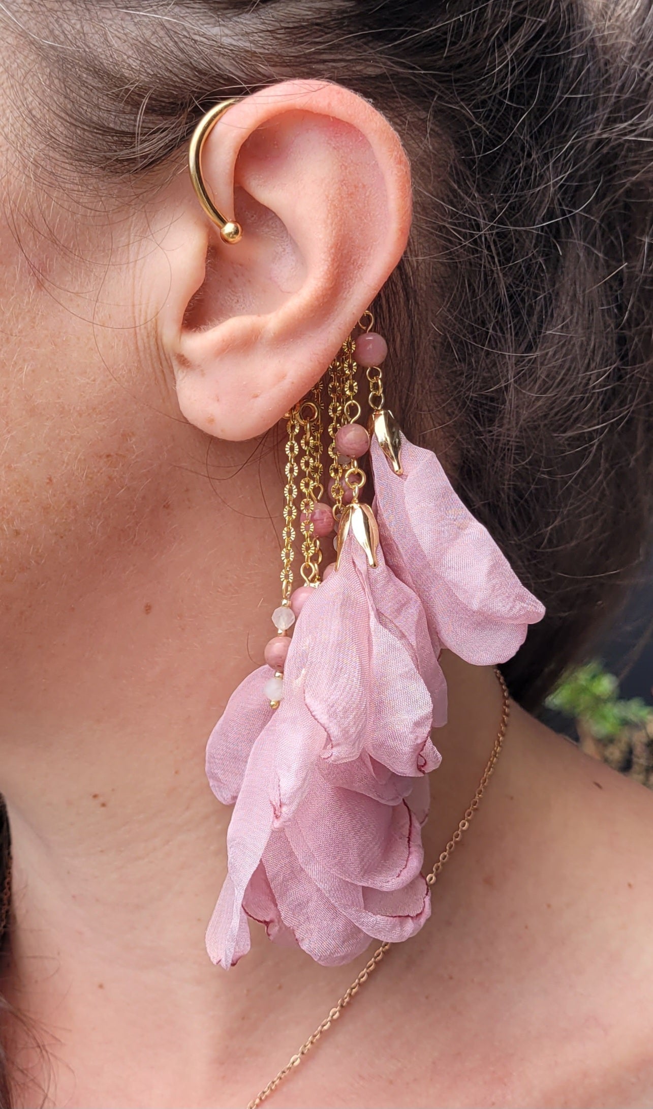Manchette d’oreille Fleur & Pierre Naturelle – Acier inoxydable - Manchette d'oreilles - Flore Holistic