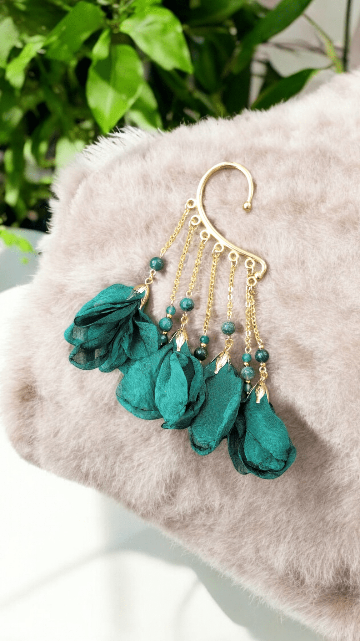 Manchette d’oreille Fleur & Pierre Naturelle – Acier inoxydable - Manchette d'oreilles - Flore Holistic