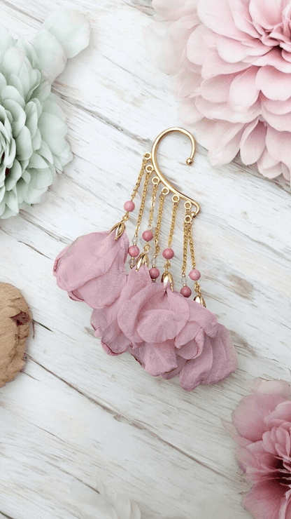 Manchette d’oreille Fleur & Pierre Naturelle – Acier inoxydable - Manchette d'oreilles - Flore Holistic